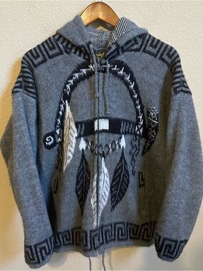 Vintage Tejidos Ruminahui Wool Dreamcatcher Wool Full Zip Hooded Jacket
